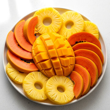 Fresh Tropical Fruits on White Plate