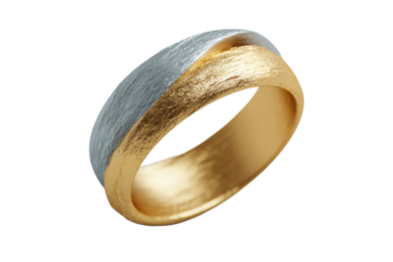 Elegant two-tone gold and silver ring with textured design, cut out