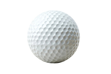 Close-up of a textured white golf ball on a black background, cut out
