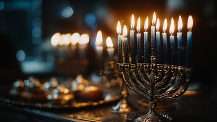 Hanukkah Family Celebration with Menorah Candle Lighting