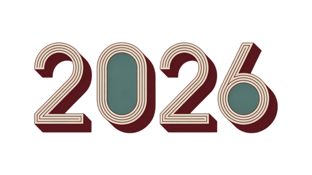 Art deco style 2026 numbers isolated on transparent background