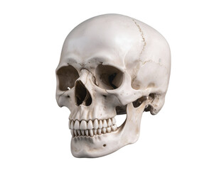 A detailed anatomical skull model showcasing the intricate structure of human cranial features and teeth.