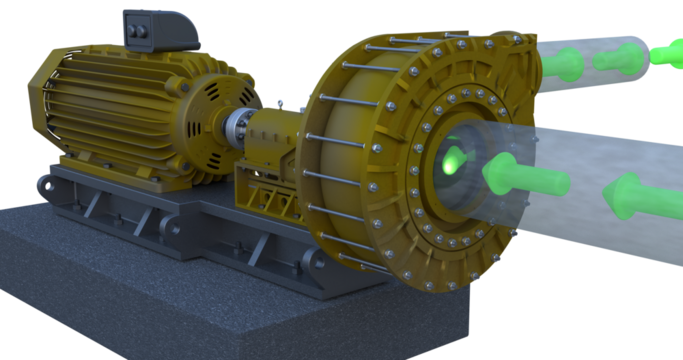 Centrifugal pump suction and discharge animation. Perfect for concepts related to industrial machinery, engineering, and energy systems website or magazine.