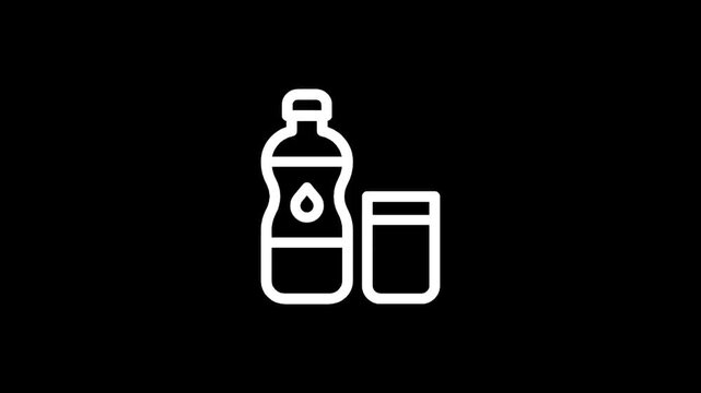 Water bottle and glass icon on black background