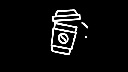 Coffee cup icon with a coffee bean on a black background.