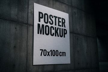 Large Poster Mockup on Concrete Wall – Hover Drift Angle, Urban Branding Style