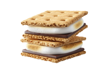 Delicious triple layer s'mores snack with graham crackers and marshmallows, cut out