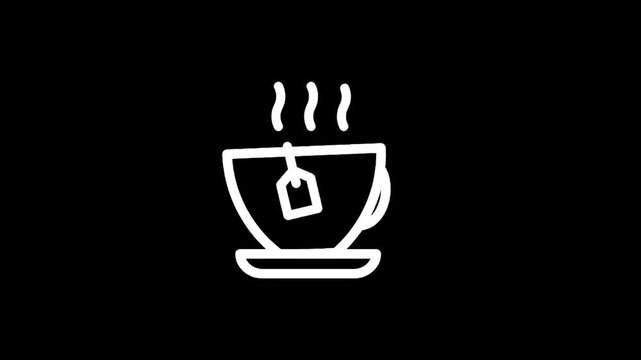 Steaming cup of tea icon on a black background