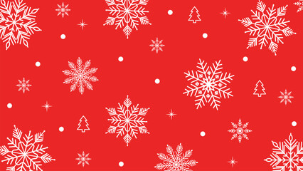 Christmas background with snowflakes and pine trees.