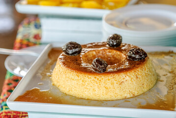 Caramel Flan Pudding with Prunes on Top