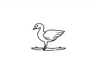 Simple line drawing of a bird standing on the ground  