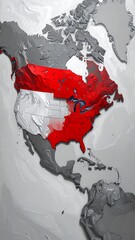 3D map of North America highlighting the USA