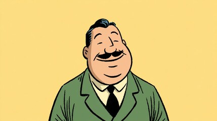 Fototapeta premium Content man in a green suit, smiling warmly against a yellow background