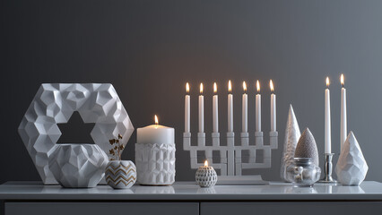 Modern Hanukkah Decor with Menorah and Candles - Days of the Dead Festival Inspired Interior
