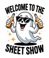 Funny ghost holding beer bottles