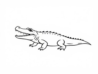 Cartoon crocodile illustration in black and white outline style  
