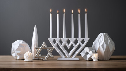 Modern Hanukkah Decor with Menorah and Candles - Days of the Dead Festival Inspired Interior