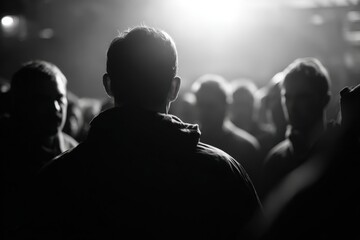 Man stands firmly in a tense standoff surrounded by a crowd at an unknown location