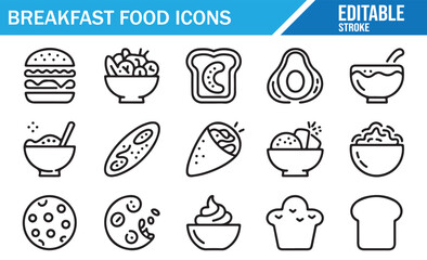 Editable Breakfast Meal Icons for Nutrition and Food Design