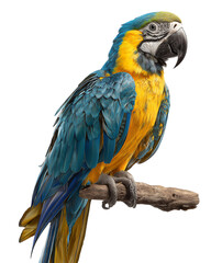 Obraz premium A blue and yellow parrot is perched on a branch