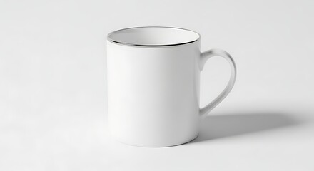 Obraz premium Minimalist White Mug with Silver Trim on a Clean Background