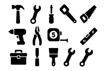 Silhouette collection of essential hand tools for diy and construction
