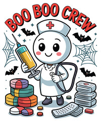 Cute cartoon nurse with syringe and medicine