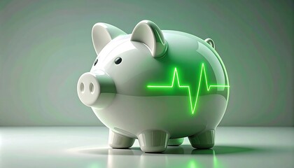 3D piggy bank with a green heart beat
