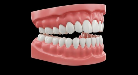 Obraz premium Human jaw model with teeth on a black background concept image