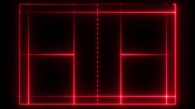 Neon lights match badminton isometric field video animation with black background. badminton court icon 4k motion graphics animation.