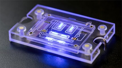 glowing transparent circuit board close up