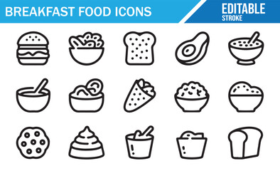 Collection of Breakfast Food Icons for Morning Meal Design