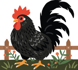 Ayam cemani black chicken vector illustration art
