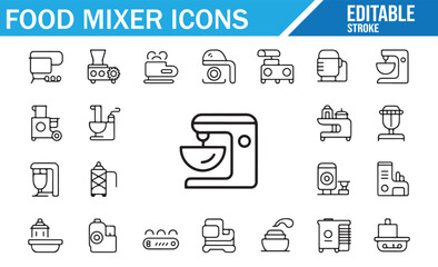 Minimalist Icons Representing Food Mixers and Kitchen Equipment