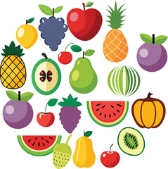 Set of fruits on transparent background