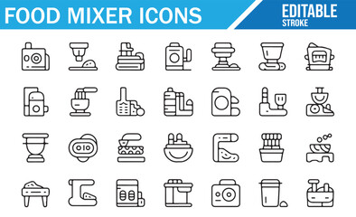 Editable Stroke Icons for Food Mixers and Kitchen Appliances