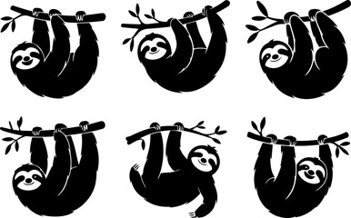Cute Sloth Hanging on Tree Silhouette Collection