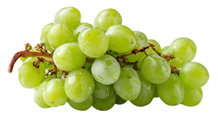 A bunch of green grapes are on a white background