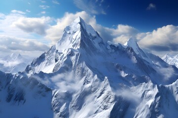 Obraz premium Pristine Snow-Covered Mountain Peak, Majestic Alpine Landscape, Winter Wilderness Scenery, High-Altitude Nature Photography, 8K Ultra HD Resolution