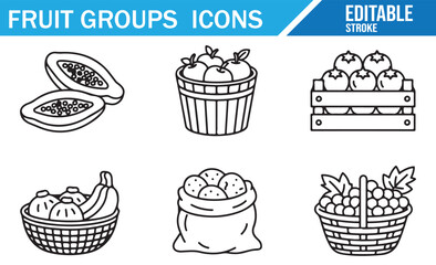 Vector Icons of Different Fruit Groups for Agriculture and Health Projects