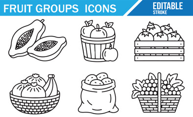 Healthy Fruit Groups Icons for Farm, Nutrition, and Food Design