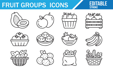 Collection of Fruit Groups Icons for Agriculture and Food Design