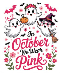 Cute ghosts in october we wear pink design
