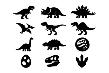 Obraz premium Dinosaur silhouette collection featuring fossil and egg icons
