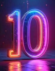 3D rendered glowing number 10