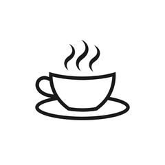 Obraz premium Simple, outlined illustration of a hot beverage in a cup and saucer against a black background.