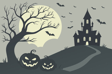 halloween background with pumpkin and bats