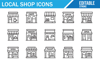 Modern Local Shop Icons for Digital Retail, Business, and Marketing