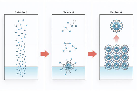 Schematic showing surfactant self-assembly from monomers to micelles and higher-order supramolecular aggregates &mdash; illustrates CMC, colloidal assembly and nanostructure formation.