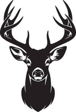 Silhouette of a deer head with large antlers facing forward animal